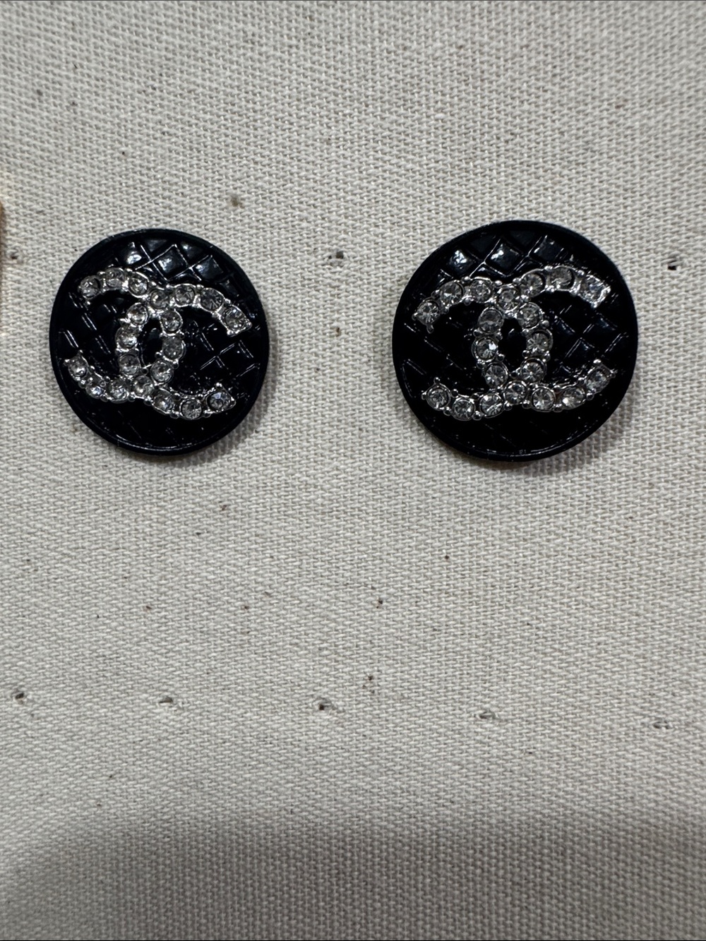 Black Crystal Logo Round Stud Earrings - Picture 2 of 6